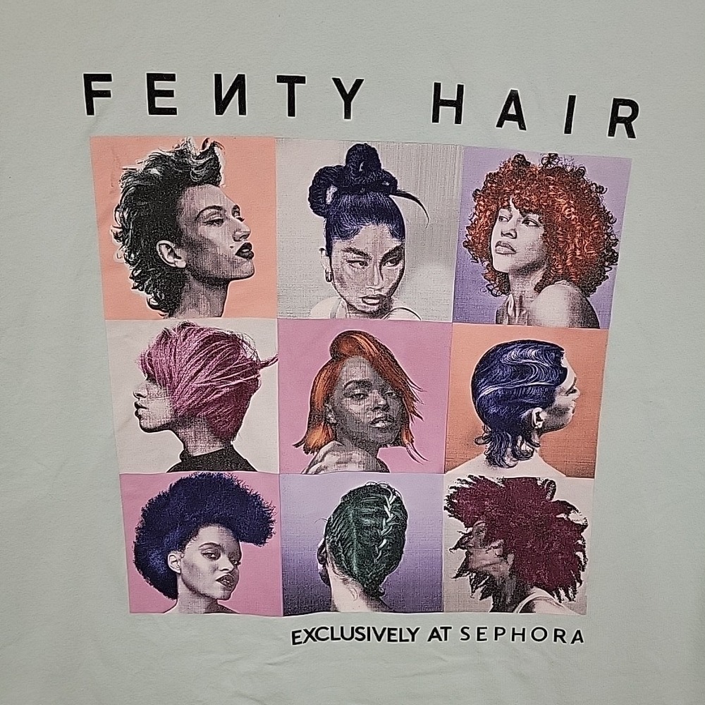 FENTY Hair Exclusively At Sephora‎ Promo Graphic T-Shirt Sz Large Cotton Aqua